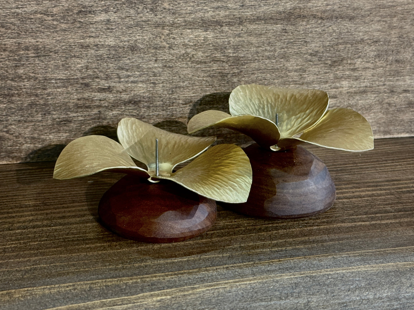 Pair of brass and Ipe Candle Holders