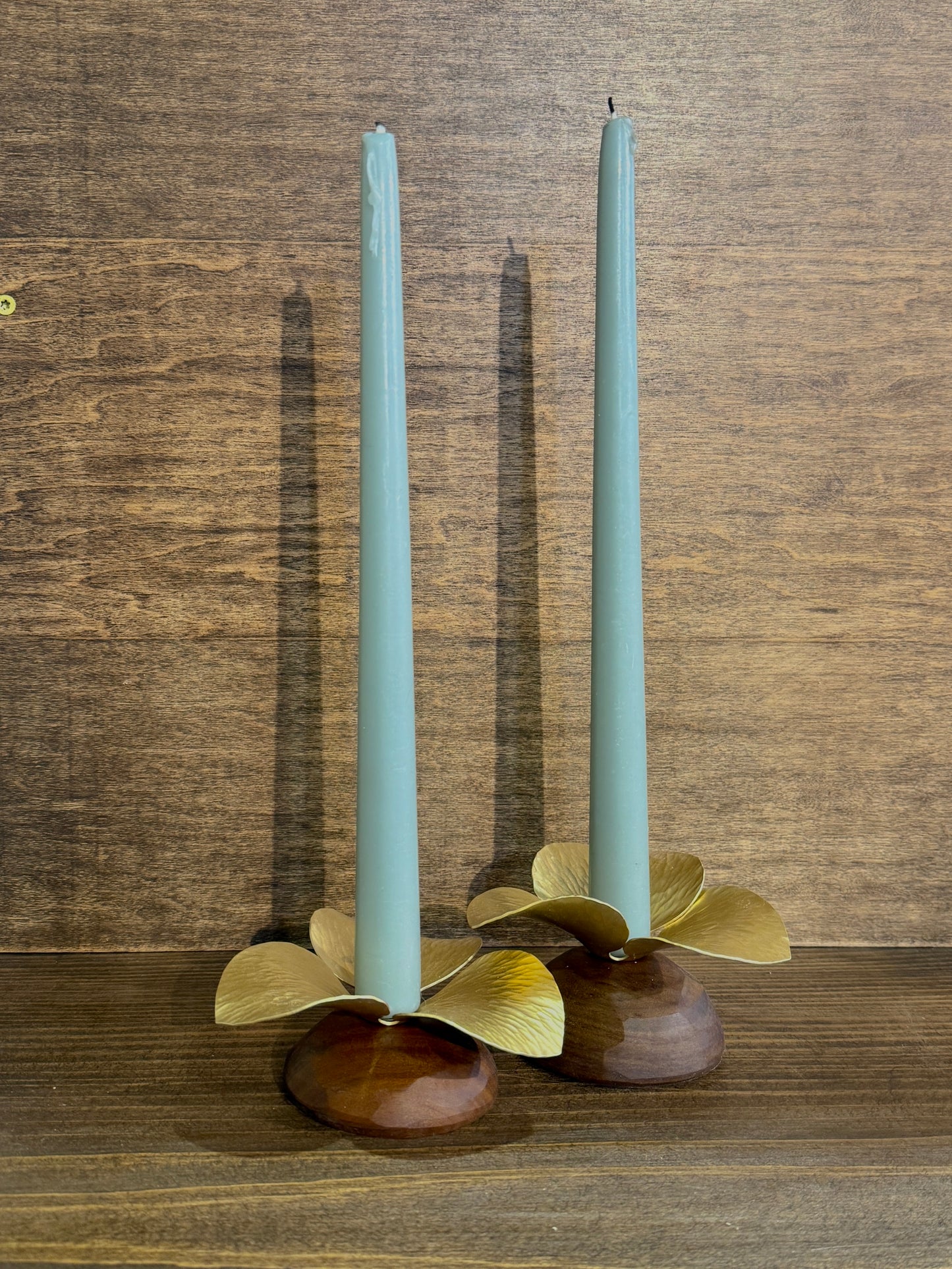 Pair of brass and Ipe Candle Holders