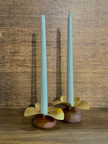 Pair of brass and Ipe Candle Holders